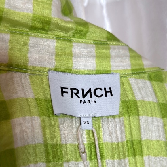 54. FRNCH Paris Olive Gingham Belted Shirt Dress with Pockets – XS - Picture 2 of 9